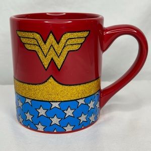 Wonder Woman DC Comics Gold Glitter Logo Mug Red Blue Coffee Cup 14oz New